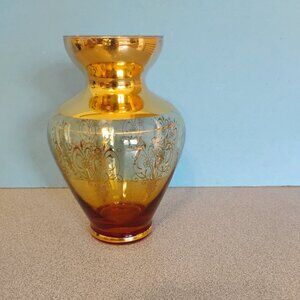 Vecchia Murano Gold Overlay Amber Vase